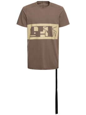 Rick Owens DRKSHDW: T-shirt en coton imprimé Level T - Dust/Pearl - men_0 | Luisa Via Roma