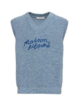 Maison Kitsuné: Oversized Weste mit Handschrift-Logo - Tintenblau - men_0 | Luisa Via Roma