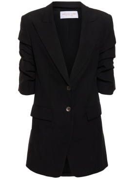 Michael Kors Collection: Blazer en lin à boutonnage simple - Noir - women_0 | Luisa Via Roma