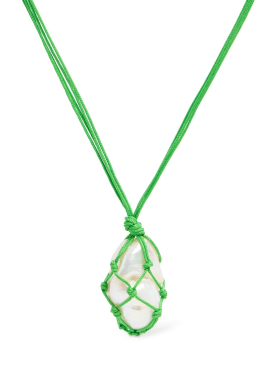 Timeless Pearly: Pearl & cotton necklace - Green/White - women_0 | Luisa Via Roma