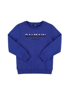 Balmain: Printed logo cotton crewneck sweatshirt - Red - kids-boys_0 | Luisa Via Roma