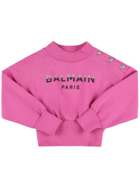 Balmain: Sweatshirt aus Baumwolle mit Glitzerlogodruck - Schwarz - kids-girls_0 | Luisa Via Roma