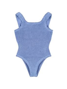 Hunza G: Seersucker one piece swimsuit w/ bow - Blue - kids-girls_0 | Luisa Via Roma