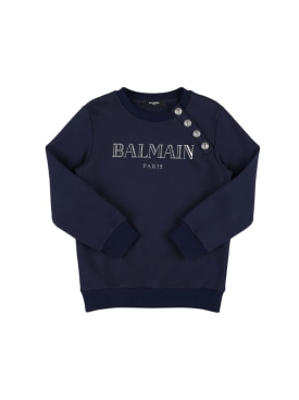 Balmain: Printed logo cotton crewneck sweatshirt - Dark Blue - kids-girls_0 | Luisa Via Roma