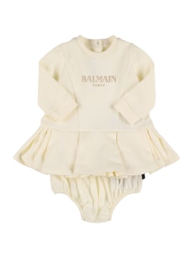Balmain: Cotton sweat dress & diaper cover - White/Black - kids-girls_0 | Luisa Via Roma