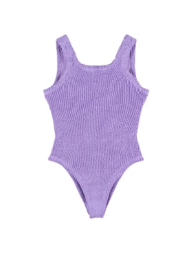 Hunza G: Seersucker one piece swimsuit w/ bow - Light Purple - kids-girls_0 | Luisa Via Roma