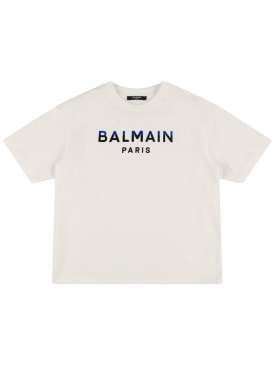 Balmain: Cotton jersey t-shirt w/ logo - Red - kids-boys_0 | Luisa Via Roma