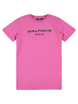 Balmain: Printed logo cotton jersey t-shirt dress - Black - kids-girls_0 | Luisa Via Roma