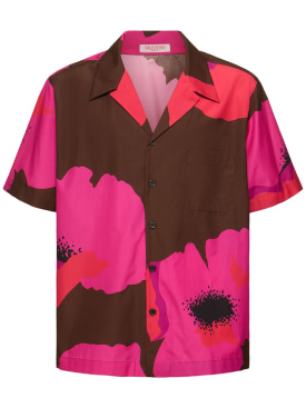 Valentino: Printed short sleeve shirt - Tabacco/Pink - men_0 | Luisa Via Roma
