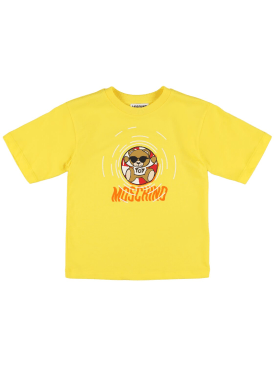 Moschino: T-shirt long en jersey de coton imprimé - Jaune - kids-boys_0 | Luisa Via Roma