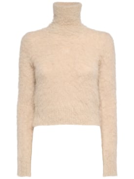 AMI Paris: Brushed mohair blend turtleneck sweater - Black - women_0 | Luisa Via Roma