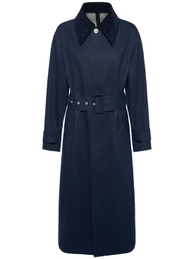 AMI Paris: Abrigo trench de lona de algodón con cinturón - Azul Marino - women_0 | Luisa Via Roma