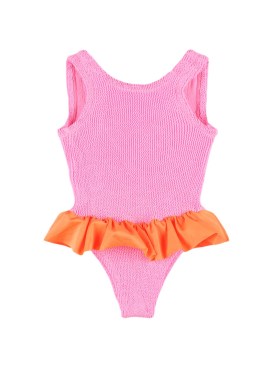 Hunza G: Badeanzug aus Seersucker mit Rüschen - Pink/Orange - kids-girls_0 | Luisa Via Roma