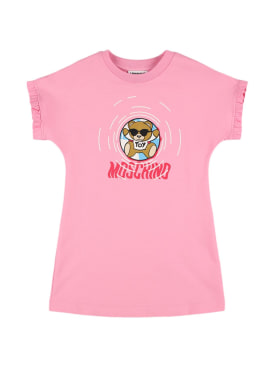 Moschino: 印花棉质平纹针织连衣裙 - Sweet Pink - kids-girls_0 | Luisa Via Roma