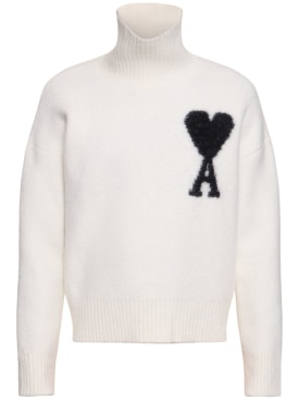 AMI Paris: ADC hairy alpaca blend knit sweater - Black/White - men_0 | Luisa Via Roma