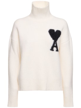 AMI Paris: ADC hairy alpaca blend knit sweater - Black/White - women_0 | Luisa Via Roma