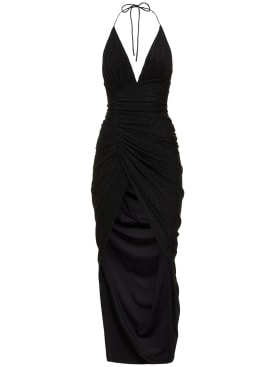 Alexandre Vauthier: Lurex halterneck side drape long dress - Black - women_0 | Luisa Via Roma