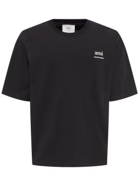 AMI Paris: Logo印花boxy版型棉质T恤 - 黑色 - men_0 | Luisa Via Roma