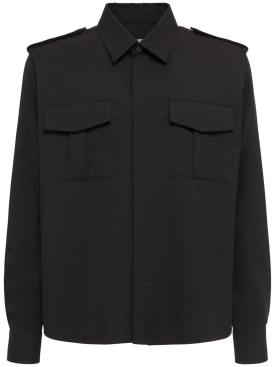 AMI Paris: Wool canvas military shirt - Black - men_0 | Luisa Via Roma