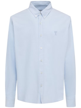 AMI Paris: Camisa de algodón Oxford - Azul Cielo - men_0 | Luisa Via Roma