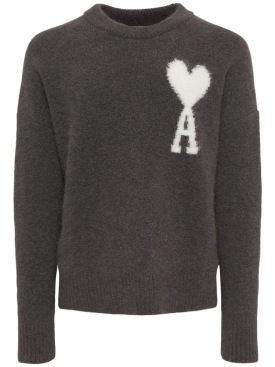 AMI Paris: Adc alpaca blend crewneck sweater - Dark Grey - men_0 | Luisa Via Roma