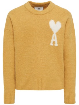 AMI Paris: Adc alpaca blend crewneck sweater - Mustard - men_0 | Luisa Via Roma