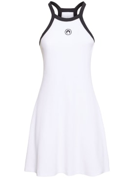 Marine Serre: Ribbed cotton mini dress - White - women_0 | Luisa Via Roma