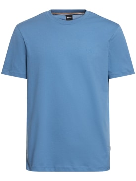 Boss: Camiseta de algodón jersey con logo - Azul Claro - men_0 | Luisa Via Roma