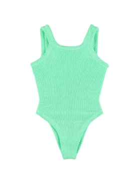 Hunza G: Seersucker one piece swimsuit w/ bow - Lime Green - kids-girls_0 | Luisa Via Roma