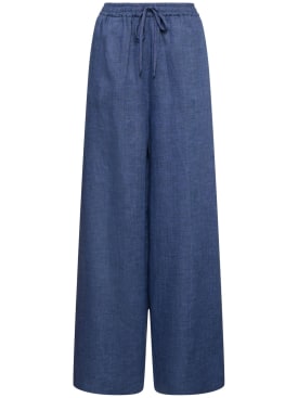 Loro Piana: Graisen Solaire linen wide pants - Light Blue - women_0 | Luisa Via Roma