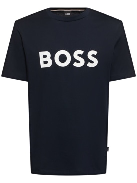 Boss: Camiseta de algodón con logo - Azul Oscuro - men_0 | Luisa Via Roma