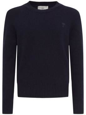 AMI Paris: Adc logo cashmere sweater - Mavi - men_0 | Luisa Via Roma
