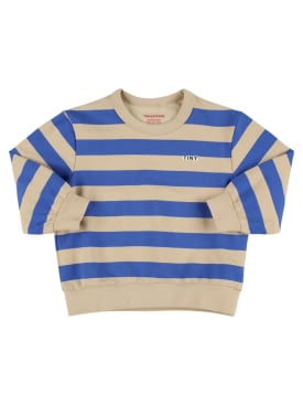 Tiny Cottons: Striped cotton blend sweatshirt - Blue/Beige - kids-boys_0 | Luisa Via Roma