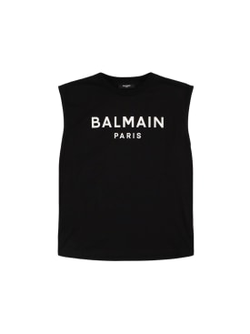 Balmain: Printed cotton jersey tank top - Black/White - kids-boys_0 | Luisa Via Roma
