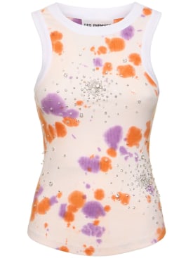 Des Phemmes: Tie dye embellished rib jersey tank top - White/Orange - women_0 | Luisa Via Roma