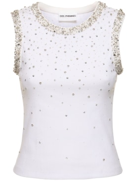 Des Phemmes: Tank top de jersey acanalado con cristales - Blanco - women_0 | Luisa Via Roma
