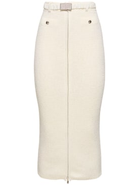 Alessandra Rich: Sequined cotton blend knit midi skirt - White - women_0 | Luisa Via Roma