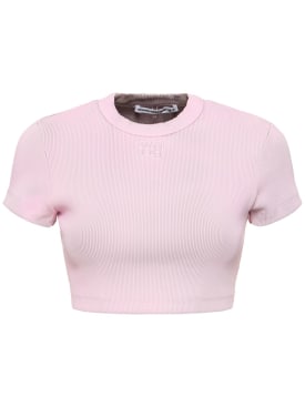 Alexander Wang: Cropped short sleeve cotton t-shirt - Pink - women_0 | Luisa Via Roma