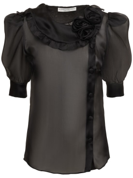 Alessandra Rich: Silk organza blouse w/ rose appliqués - Black - women_0 | Luisa Via Roma