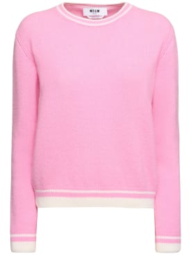 MSGM: Wool blend knit crewneck sweater - Pembe - women_0 | Luisa Via Roma