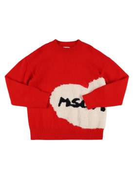 MSGM: Wool blend knit sweater - Red - kids-girls_0 | Luisa Via Roma