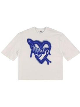 MSGM: Heart printed cotton jersey t-shirt - Black - kids-girls_0 | Luisa Via Roma