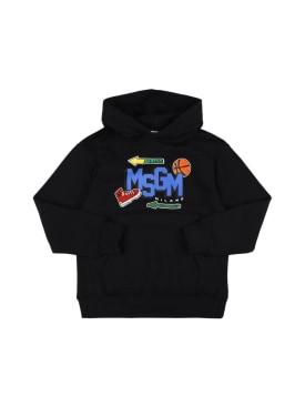 MSGM: Printed cotton sweatshirt hoodie - Black - kids-boys_0 | Luisa Via Roma