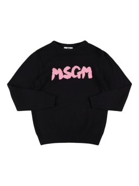 MSGM: Cotton knit sweater - Black - kids-boys_0 | Luisa Via Roma