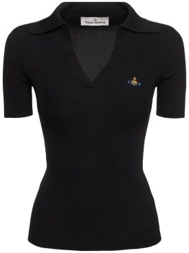 Vivienne Westwood: Marina棉质针织短袖POLO衫 - 黑色 - women_0 | Luisa Via Roma