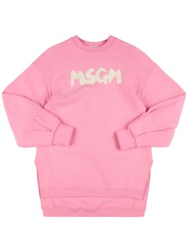MSGM: Cotton sweatshirt dress - Black/Fuchsia - kids-girls_0 | Luisa Via Roma