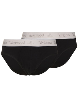 Vivienne Westwood: 弹力棉质三角内裤2条套装 - 黑色 - men_0 | Luisa Via Roma