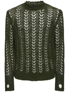 J.L-A.L: Redos cotton blend open knit sweater - Dark Green - men_0 | Luisa Via Roma