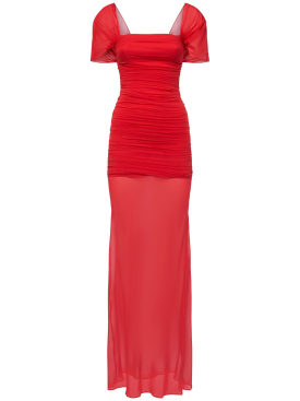 Giuseppe Di Morabito: Stretch silk cap sleeve long dress - Red - women_0 | Luisa Via Roma