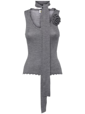 Blumarine: Rib knit tank top - Grey - women_0 | Luisa Via Roma